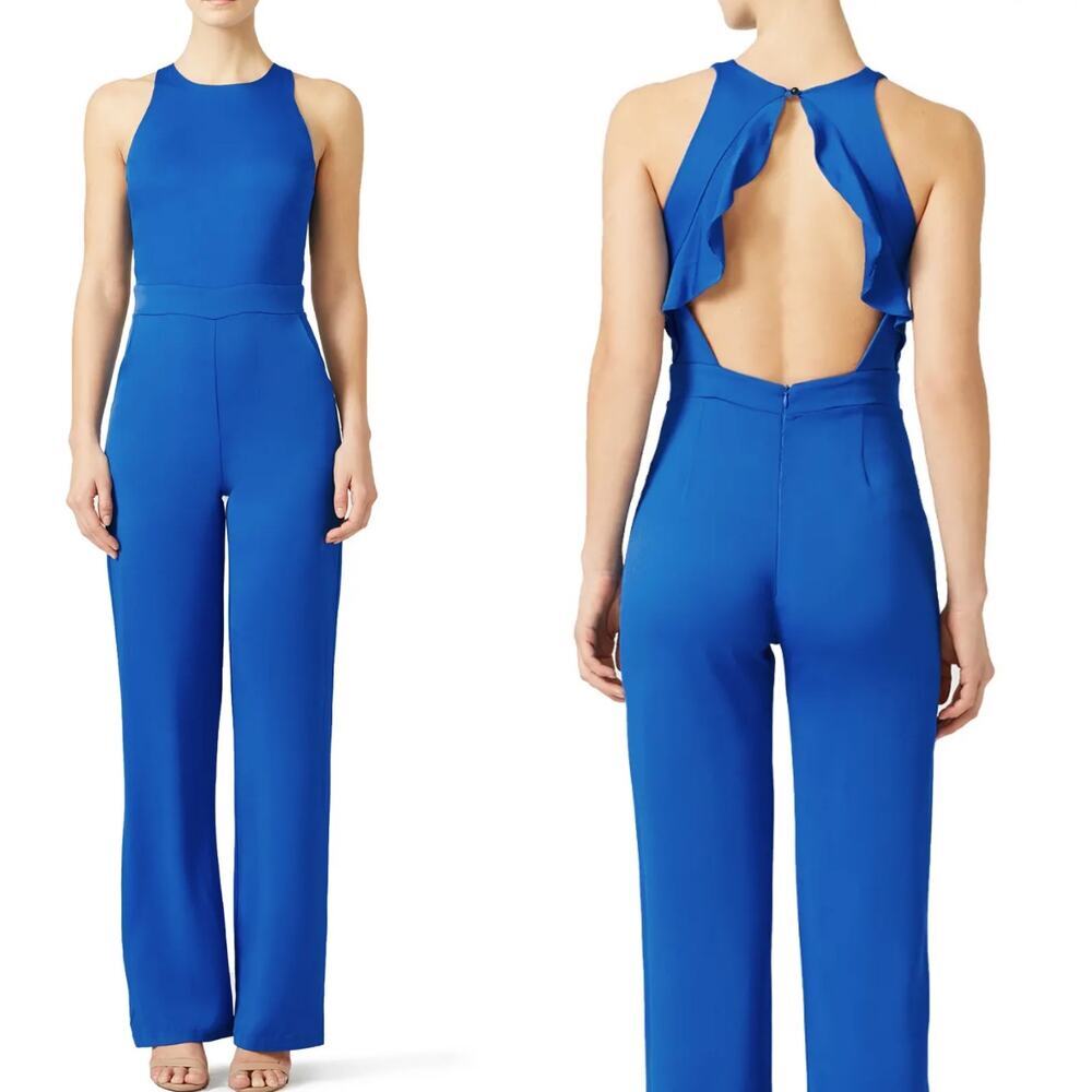 Karina Grimaldi Silvia Solid Jumpsuit Sleeveless Open Back‎ Blue Size Small